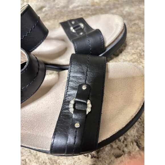 MEPHISTO Air Relax Naiade Black Leather Wedge 2 Strap Rhinestone Sandals 38 7.5 - Picture 5 of 11